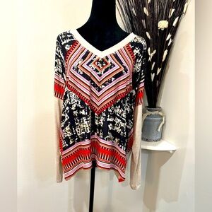 CAbi Multicolor Boho Artsy Geometric Size Medium Print Top
